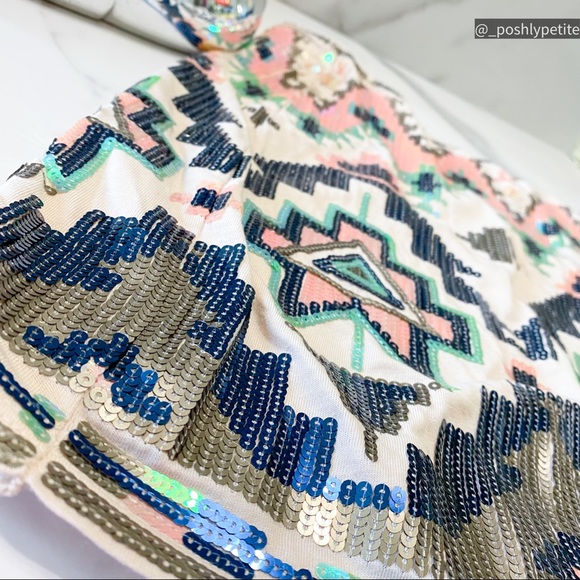 EXPRESS xs Southwest Sequins metallic Aztec Tribal Mini Skirt Women's - Picture 4 of 13